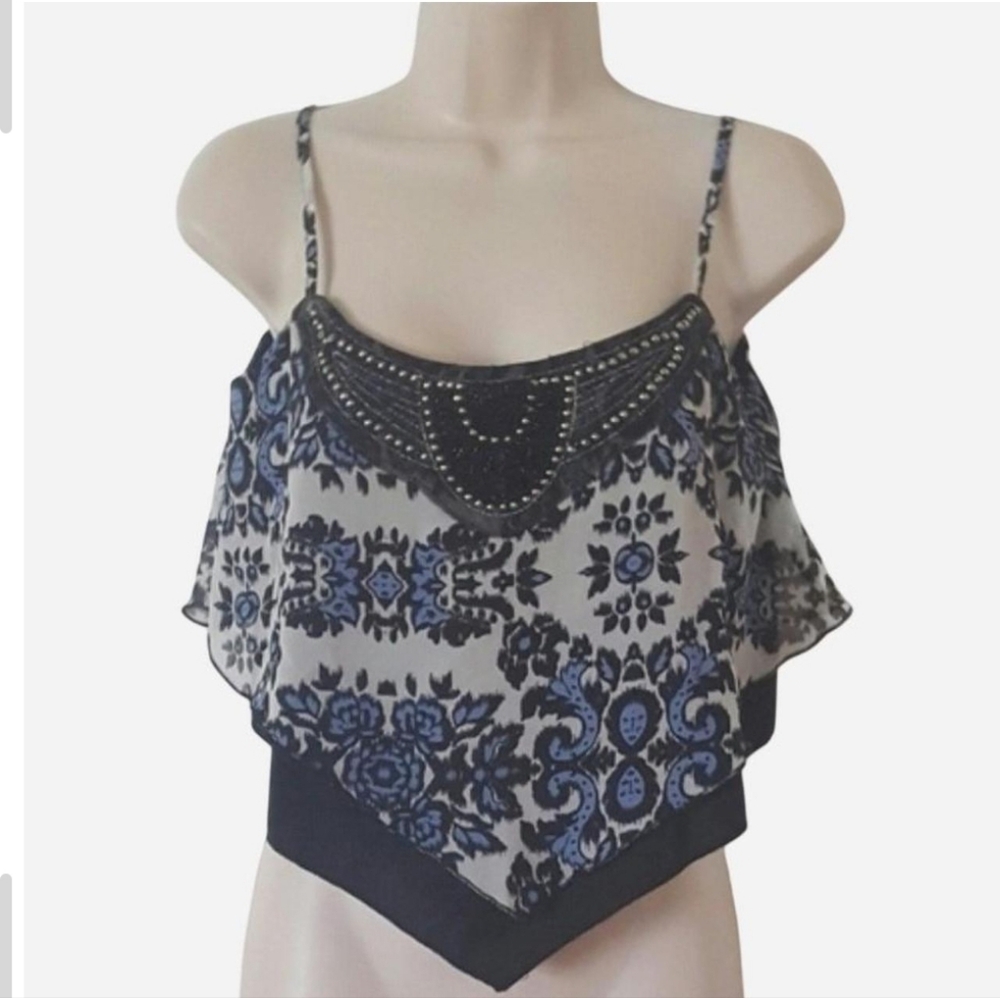 Coachella Printed Layered Crop Top with Beading